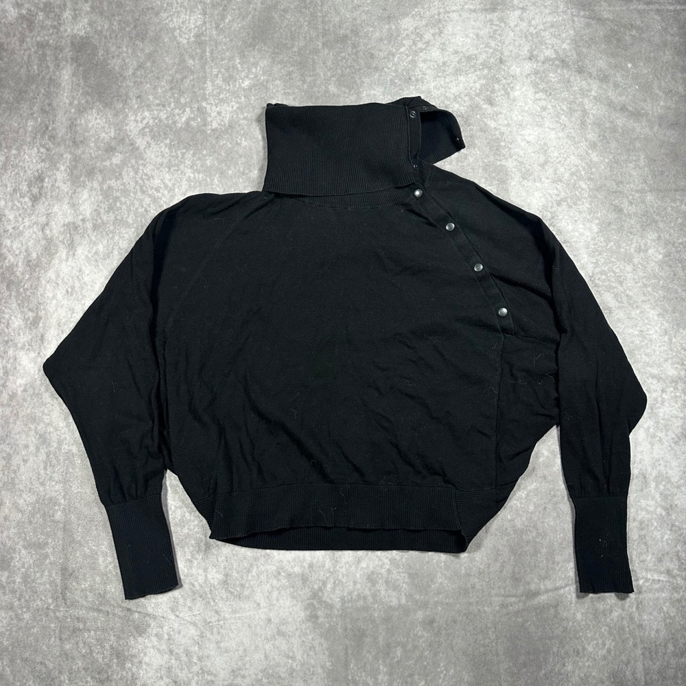 AllSaints Black Funnel Neck Snap Button Batwing Sleeve Sweater Womens M Gothic